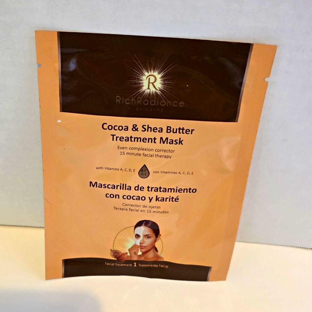Rich Radiance Cocoa & Shea Butter Face Treatment Mask Vit C/E Hydration SPF2 2Pk
